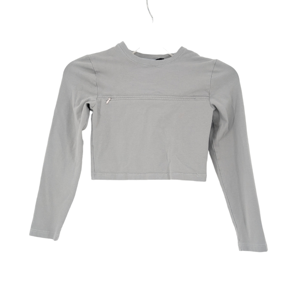 AYM Crop Zip Long Sleeve Top Gray Size Small